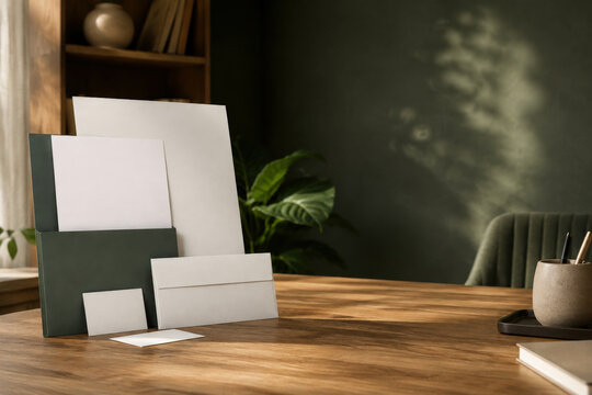 Blank Business Stationery Mockup in Green and White