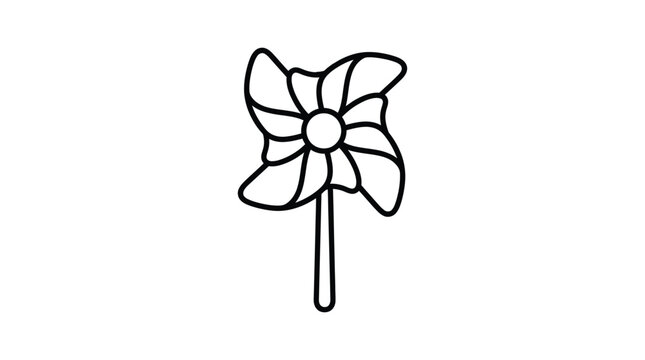 Pinwheel toy with handle black line drawing on white background