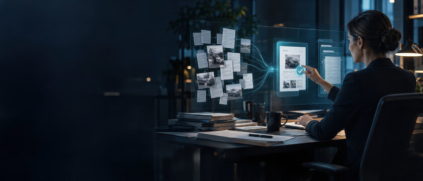 Claims Analyst Reviewing Intelligent Document Processing with Copy Space