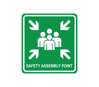 Safety Assembly Point Sign. A clear and concise safety assembly point sign.