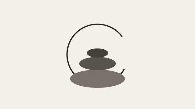 Minimalist zen stones illustration, balanced pebble stack on beige background, modern spa and wellness logo concept, calm meditation symbol