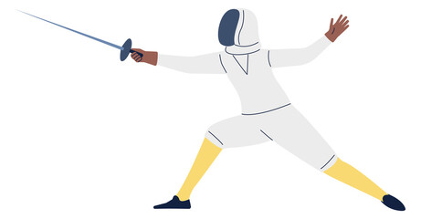 Fototapeta premium A man in a white outfit is holding a sword and is about to strike