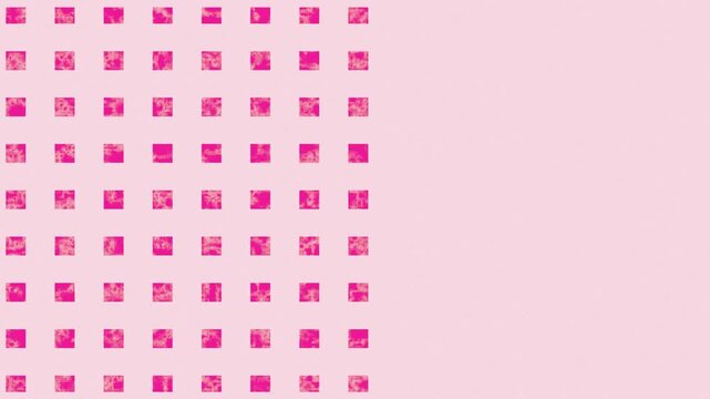 Pink geometric square pattern on textured pastel background. Abstract graphic design. Repeating grid with copy space