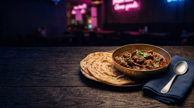Malabar parotta with slow-cooked beef curry