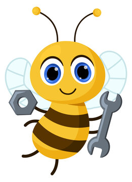 A cartoon bee holding a wrench