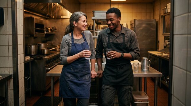 Kitchen team debriefs after a demanding service