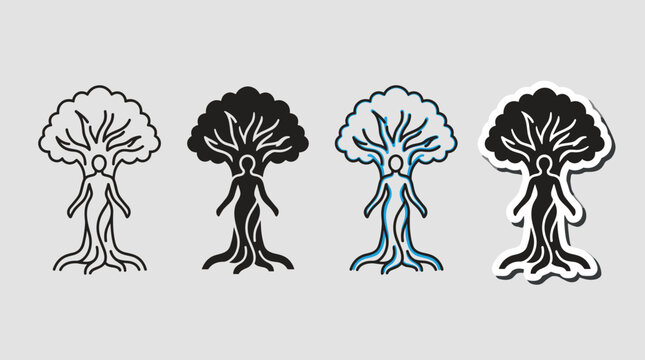 Dryad tree spirit with human figure integrated icon set