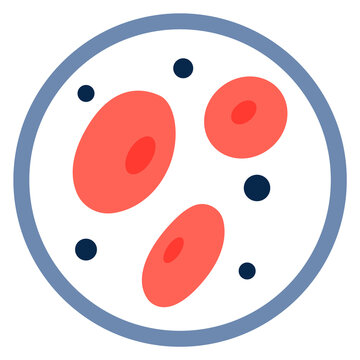 A red and blue circle with three red circles inside it