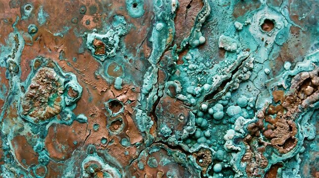 Oxidized weathered copper metal texture with patina