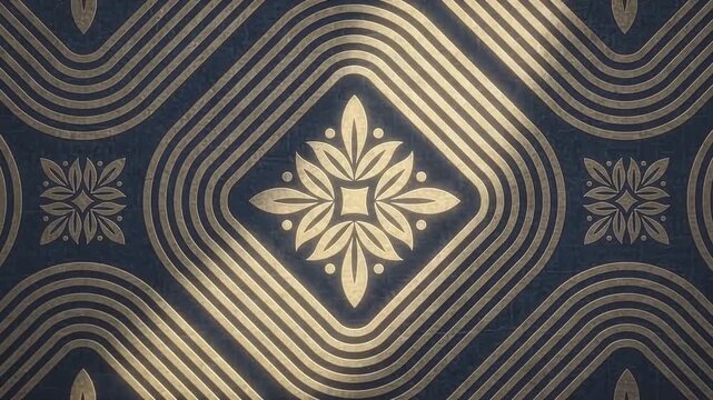 Abstract 3D elegant gold and dark blue embossed floral diamond pattern zooming background loop   