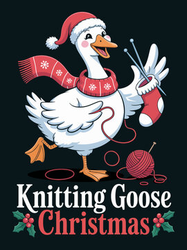Knitting Goose Christmas Santa hat stocking yarn festive winter design