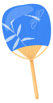 Uchiwa fan with dragonfly japanese ornament cartoon icon