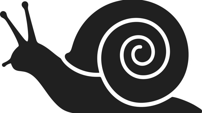 Minimalist black snail silhouette icon isolated on a clean white background for graphic design