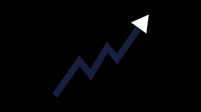 Stroke and Fill Breathing Seamless Loop of Dark blue jagged line graph trending upwards  representing growth and progress with Transparent Alpha Channel for Motion Graphic