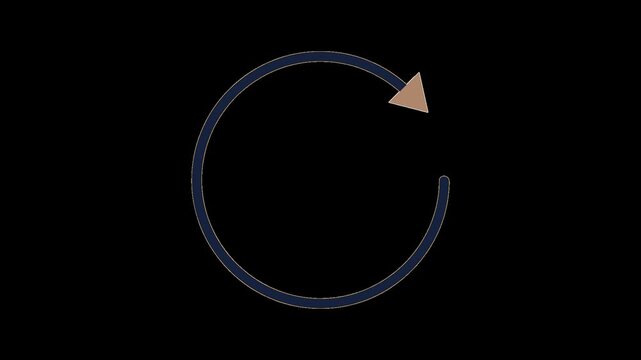 Stroke and Fill Breathing Seamless Loop of Circular arrow icon representing refresh or reload action with a dark blue circle and a tan arrowhead  with Transparent Alpha Channel for Motion Graphic