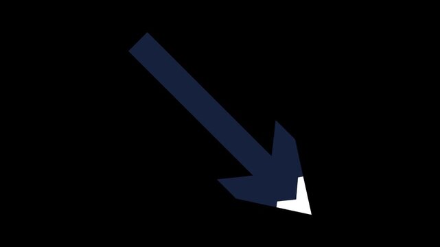 Stroke and Fill Breathing Seamless Loop of Dark Blue Arrow Pointing Down and to the Right  with Transparent Alpha Channel for Motion Graphic