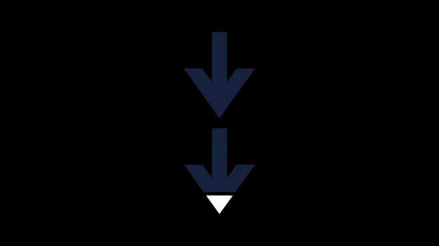 Stroke and Fill Breathing Seamless Loop of Two dark blue arrows pointing downwards  representing direction or download with Transparent Alpha Channel for Motion Graphic