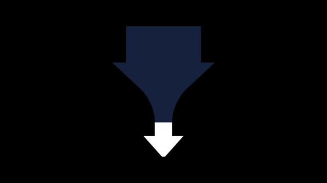 Stroke and Fill Breathing Seamless Loop of Dark blue funnel arrow pointing downwards symbolizing process or direction with Transparent Alpha Channel for Motion Graphic