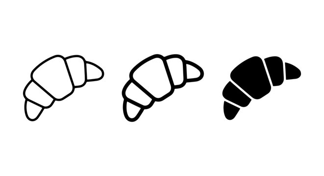 Croissant icons set with outline and solid shapes for breakfast or bakery