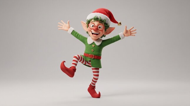 Christmas elf with glasses dancing happy