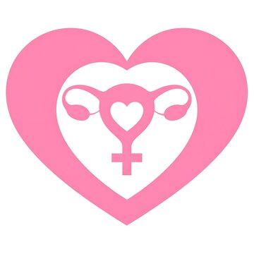 Pink uterus symbol with heart in a heart representing women's health