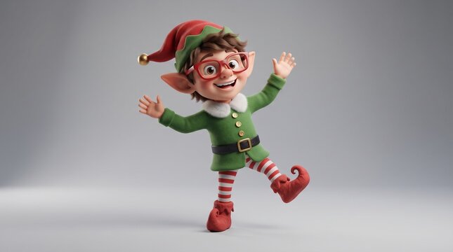 Christmas elf with glasses dancing happy