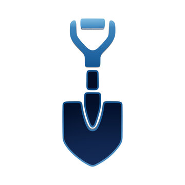 Blue neon shovel icon for gardening and construction work concept on a clean neutral background spade isolated on a transparent background
