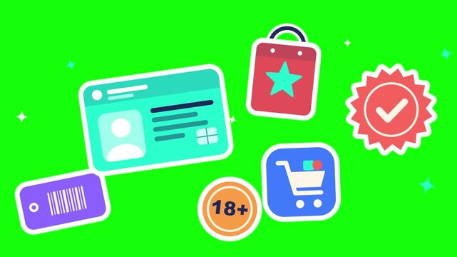 E-commerce shopping icons with age verification badge