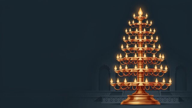 Grand illuminated multi tiered brass lamp stand celebrating the festival of Diwali