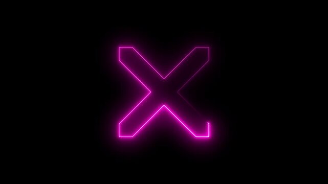 Animated magenta pink neon X cross icon with glowing chase light effect. Gaming trendy close delete cancel UI button loop on black background. 4K loopable interface animation.