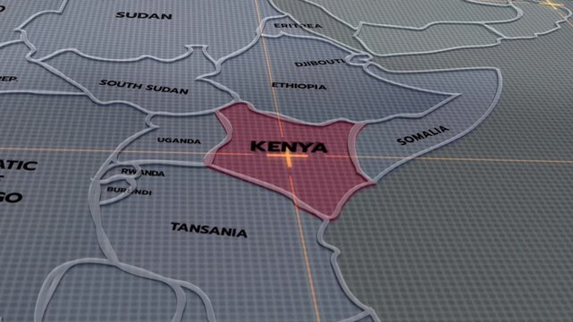 A stylized 3D political map of Africa, countries of Africa, Kenya map,