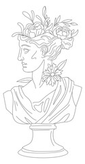 Greek goddess bust. Stone woman with flowers drawing © ssstocker