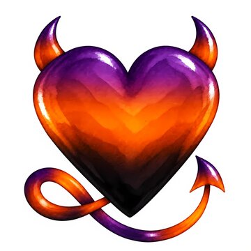 Glossy devil heart with horns and tail Halloween love