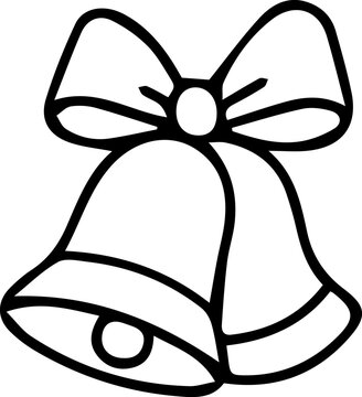 Christmas bells with bow hand drawn doodle icon, black outline vector illustration