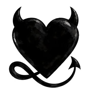 watercolor devil heart with horns and tail gothic romance