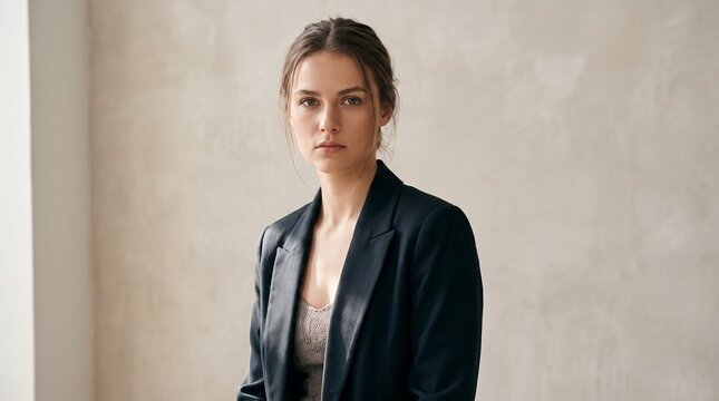 Portrait of self assured serious young female model
