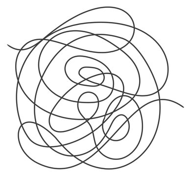 Chaotic tangle. Scribbled line mess. Curled path