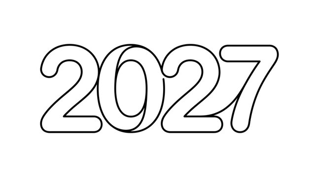 Minimalist continuous line art of the year 2027