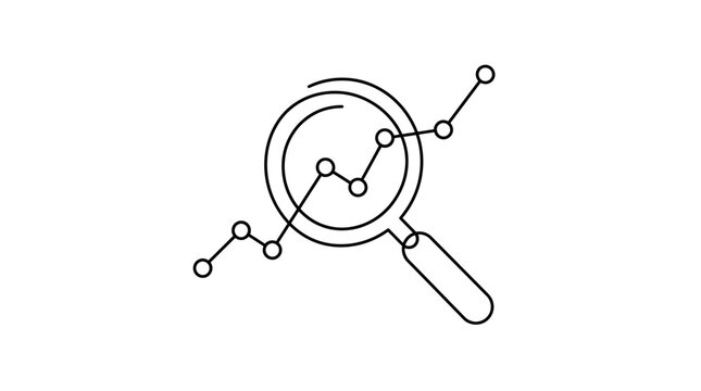 Minimalist line art icon of a magnifying glass with data