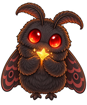 Cute Chibi Mothman Holding a Glowing Star