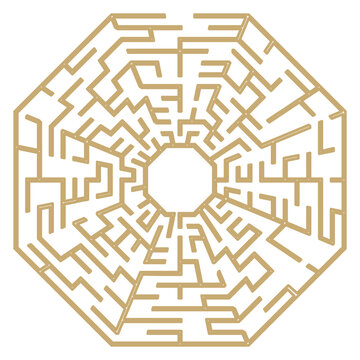 Labyrinth riddle in hexagonal shape. Linear maze game