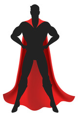 Red cape superhero silhouette. Man in confident pose © vectortatu