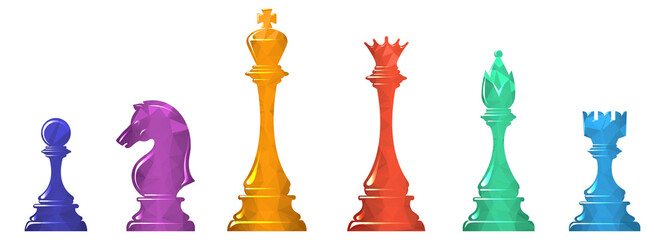 Colorful chess figures. Battle game pieces set © vectortatu