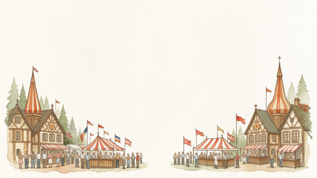 Minimal circus and carnival elements arranged along the lower edge of a light background with generous copy space