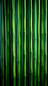 Green Bamboo Stalks with Dramatic Lighting and Dark Natural Background