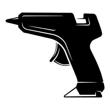 A black silhouette of a hot glue gun rests on a white surface silhouette
