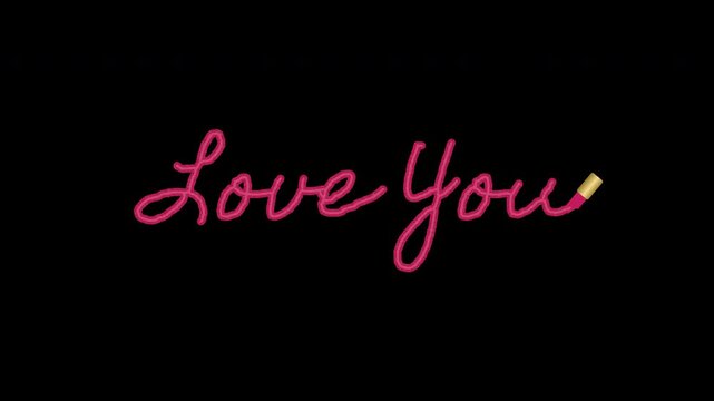 Love You written in berry lipstick with a heart doodle and kiss print and alpha channel