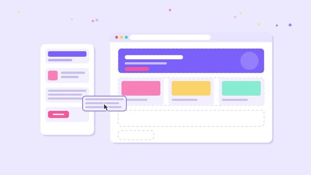 Responsive web design layout animation showing mobile and desktop interface wireframes in motion video clip