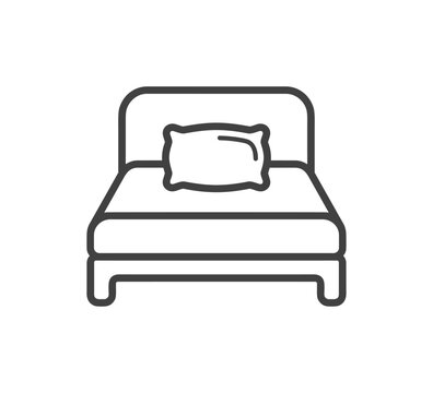bed icon with pillow simple line art vector illustration for business hospitality and interior design