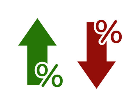 business finance marketing concept icons with up and down arrows and percentage symbols for data trends and interest rates